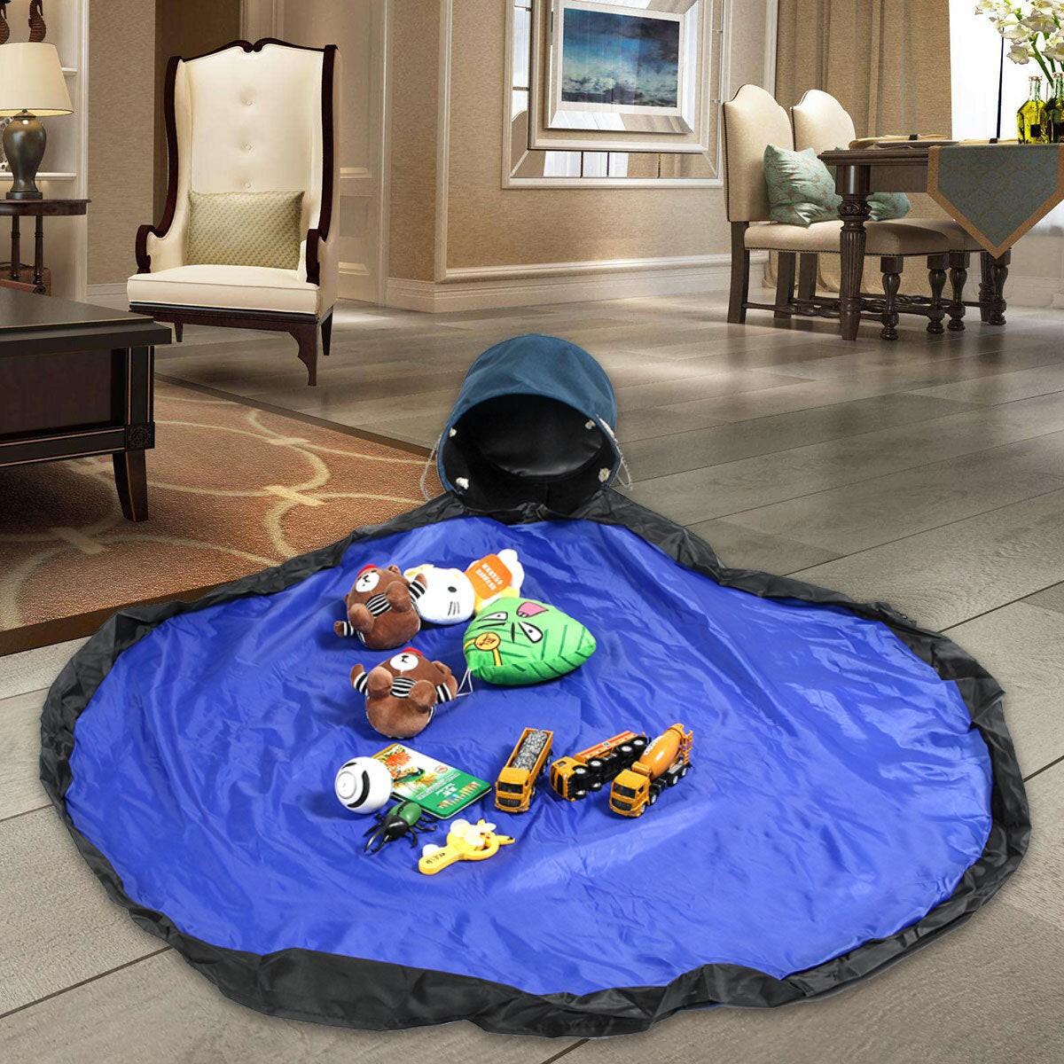 Portable Kids Toy Storage Bag & Drawstring Play Mat for Easy Toy Clean-Up