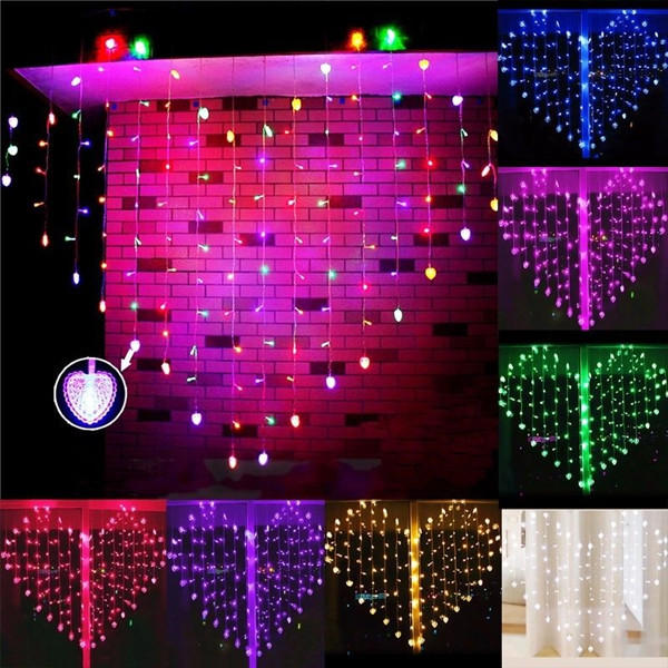 128 LED Heart-Shaped Fairy String Curtain Lights for Valentine's Day, Wedding, and Christmas Decor