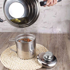 1.3L Stainless Steel Oil Pot with Grease Filter Lid for Kitchen - Cooking Tool, AU