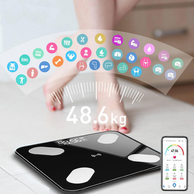 Digitale, intelligente Körperfettwaage mit BMI, LED-Anzeige, kabelloser APP-Steuerung