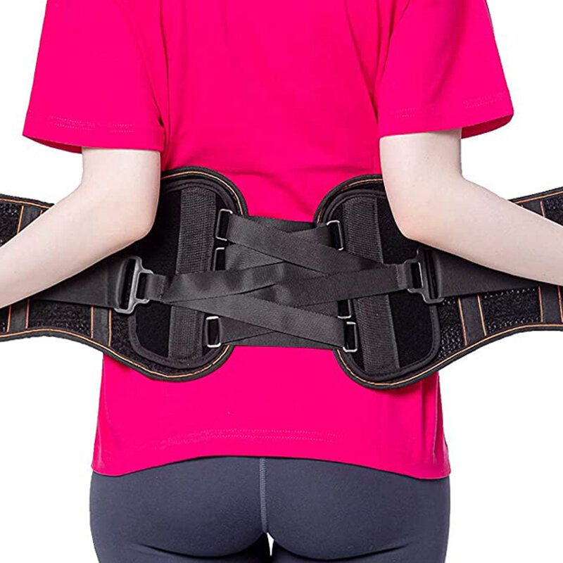 Unisex Adjustable Lower Back Brace with Lumbar Support and Pulley System for Pain Relief