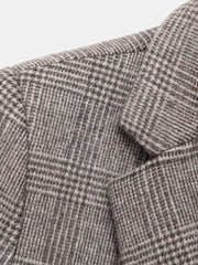 Men's Houndstooth Wool Single-Breasted Lapel Mid-Length Overcoat
