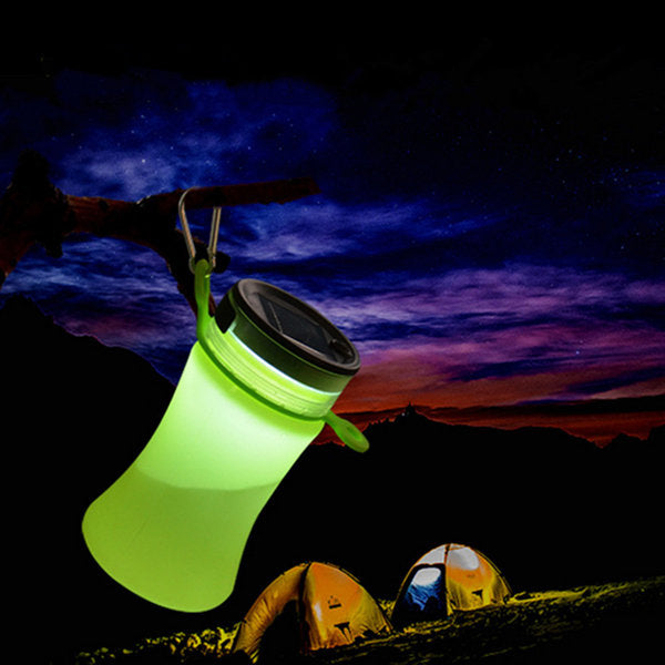 550 ml zusammenklappbare, wasserdichte Sport-Wasserflasche aus Silikon mit Solar-LED-Camping-Laterne und Solar-Ladegerät