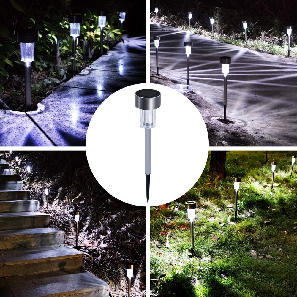 16pcs LED Solar Stainless Steel Lawn Lamps - Outdoor Garden Landscape Path Lights