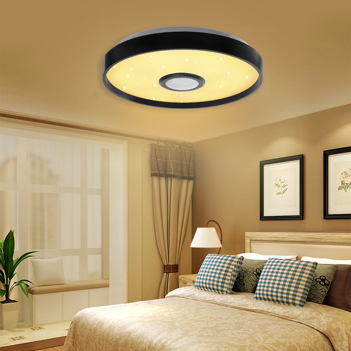 124LED Black Music RGB Ceiling Lamp - Smart WiFi & Bluetooth Control with APP & Remote