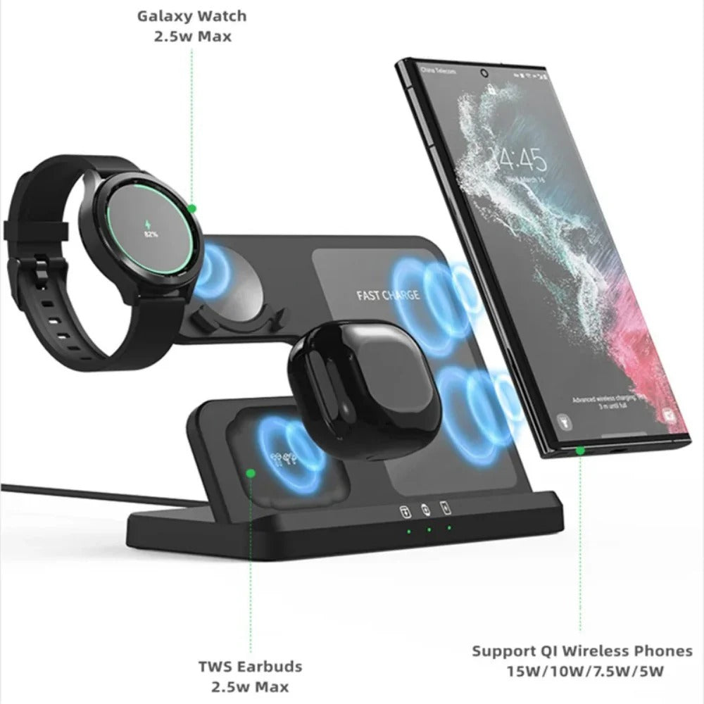 3-in-1 Wireless Charging Station for Samsung Galaxy Watch, S23 Ultra, and Buds