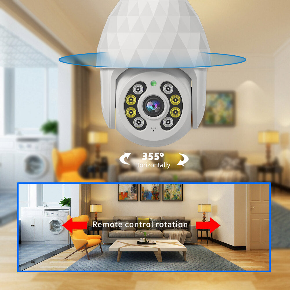 HD 1080P E27 WiFi IP Camera with 8 LED Lights, Diamond Bulb, Smart Dual-Light Night Vision, E27 Base