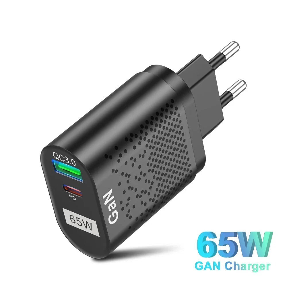 65 W GaN-Wandladegerät, 33 W USB-C PD PPS und USB-A QC3.0-Schnellladung für iPhone, iPad, Samsung, MacBook Air