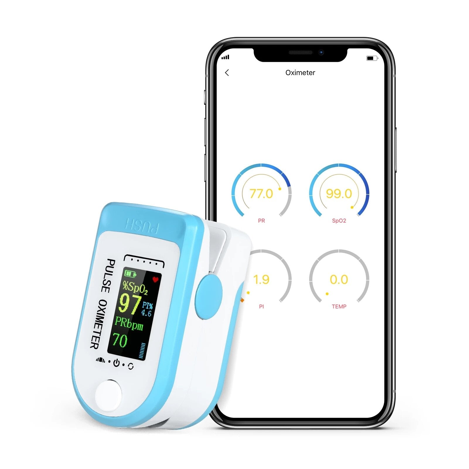 Bluetooth Fingertip Pulse Oximeter SpO2 PR PI for Android iOS - Blood Oxygen Saturation & Heart Rate Detection