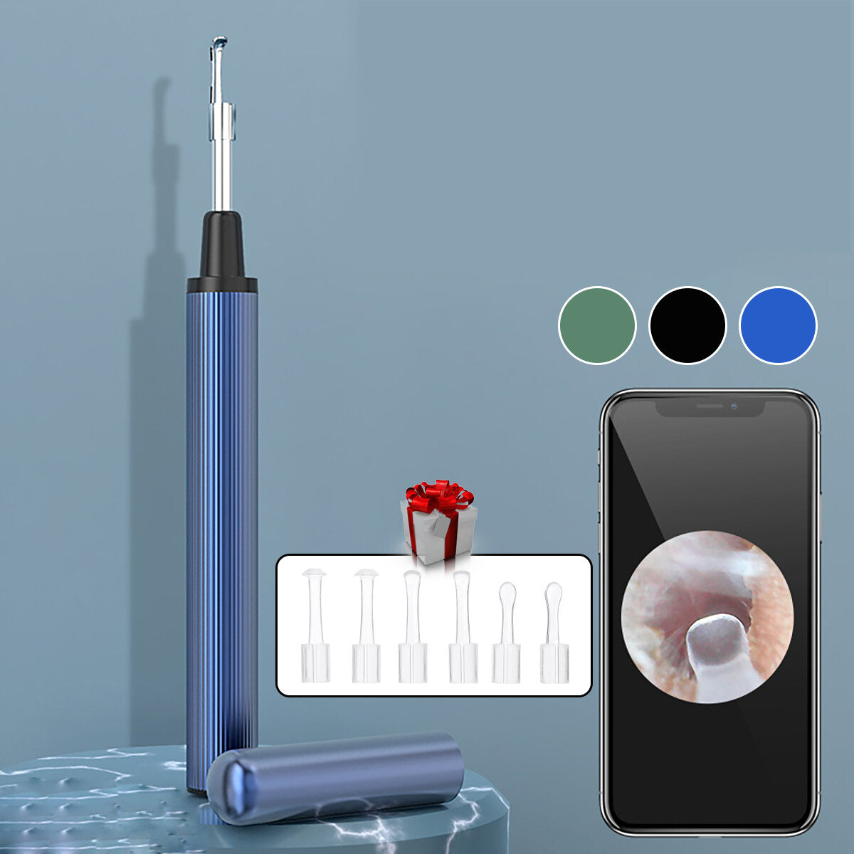 3MP HD WiFi Wireless Ear Pick with LED Lights, Sensitive Sensor, Non-Inductive Temp Control, Ear Endoscope Cleaner