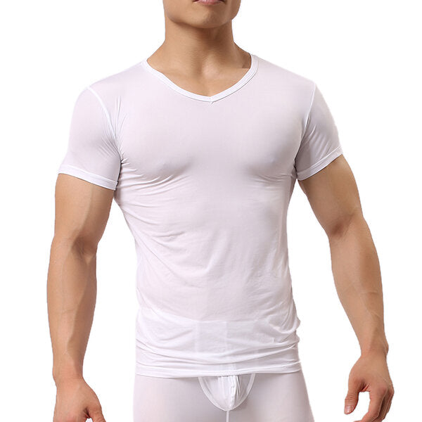 Men's Sports Primer Sexy Tops: Pure Color Elastic Bodybuilding Comfortable T-shirt