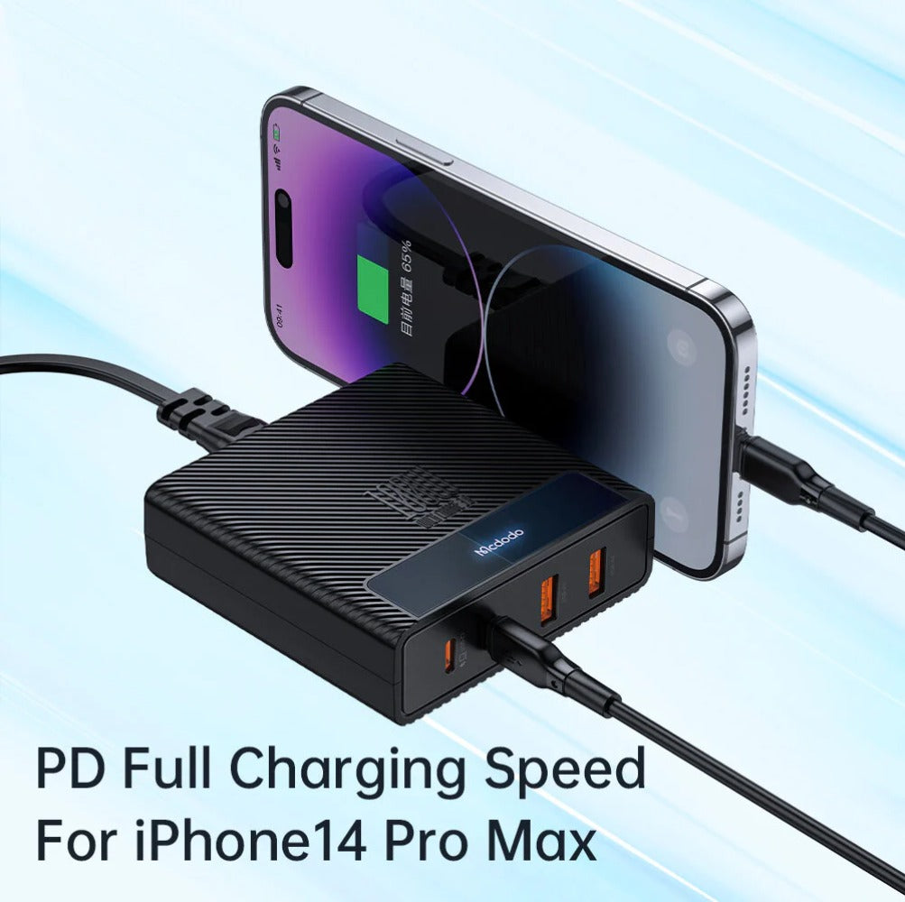 100W 4-Port USB PD Charger: Dual Type-C & USB-A, Fast Charging, EU Plug, 1.5M Cable Included