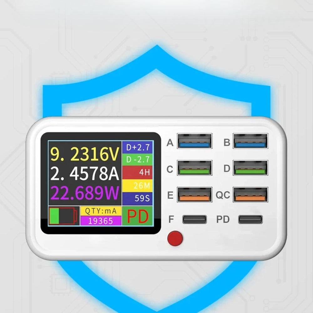 Kabelloses 8-Port-USB-Schnellladegerät mit visueller Stromerkennung für Mobilgeräte – Multifunktional