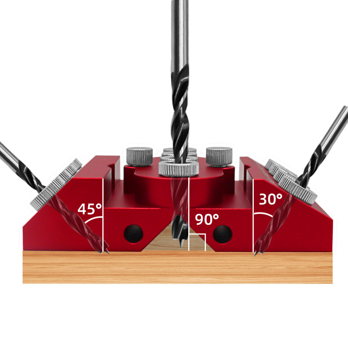 V-Drill Guide 30 45 90 Angled Drill Guide Jig with 4 Sizes Drill Holes for Flat Surface Round Part Corner Angled Straight Hole