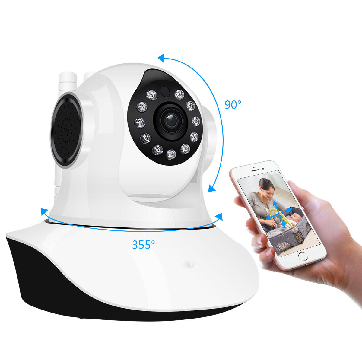 HD 1080P WiFi IP Camera, 11 LED, PT 360, Built-in Antenna, Motion Detection, Two-Way Audio, Baby Monitor