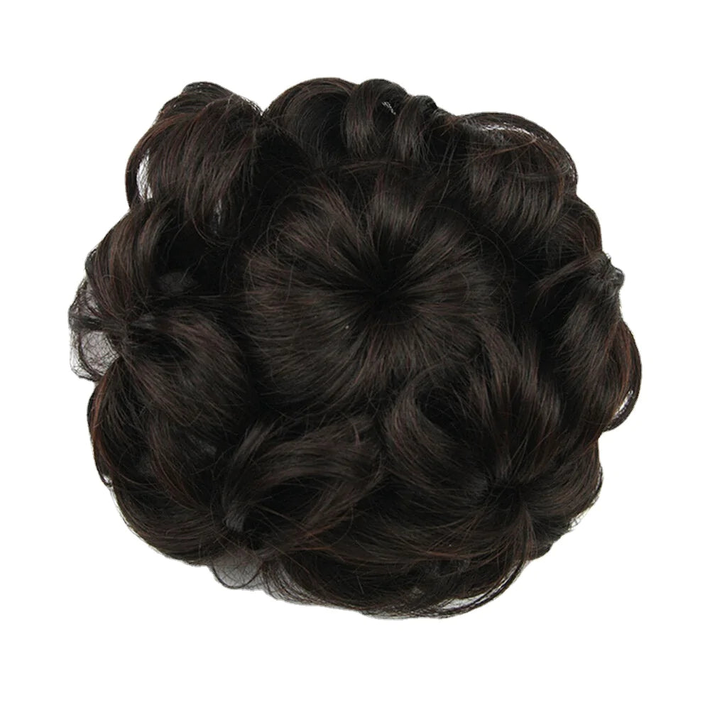 8-Color Flower Bud Head Short Curly Hair Wig with Seven Flowers Drawstring Piece