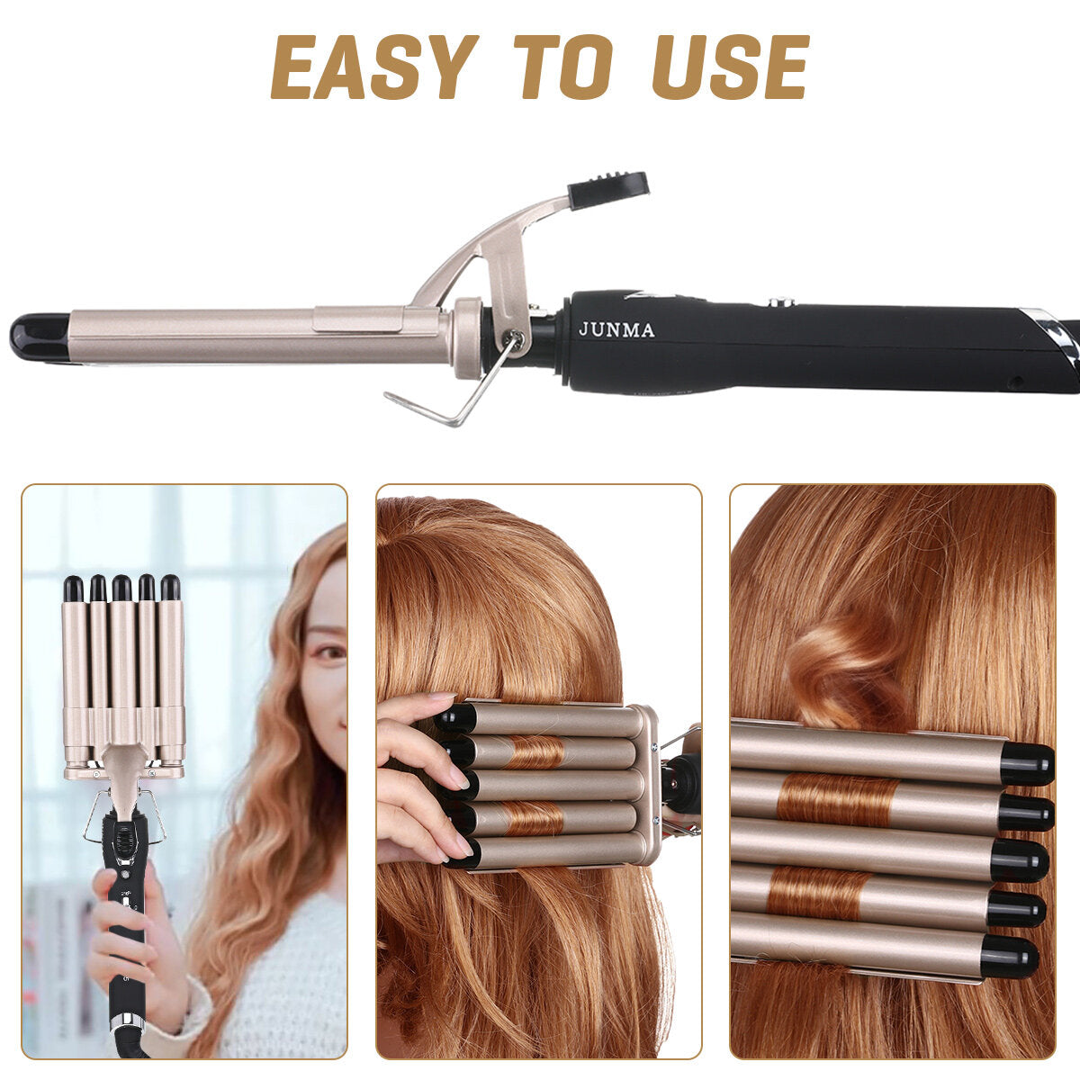 Triple Barrel Curling Iron for Beach Waves - Tourmaline Ceramic, 180 DegreeC/210 DegreeC, 20mm, Wet & Dry Hair Waver