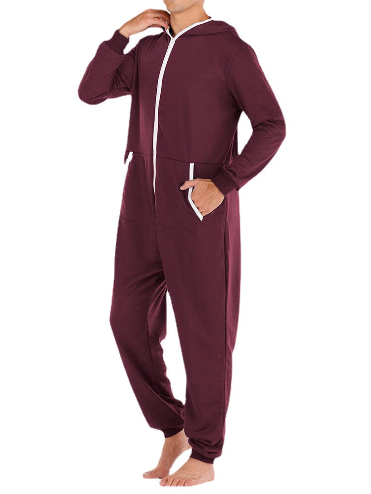 Lässiger Onesie-Overall mit Kapuze und Taschen für Herren – Loungewear, Nachtwäsche, Pyjama-Set für den Alltag