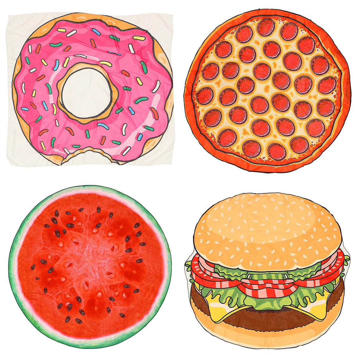 Round Yoga Mat Beach Blanket with Food Pattern - Towel, Shawl, Tapestry, Wall Hanging & Sunscreen