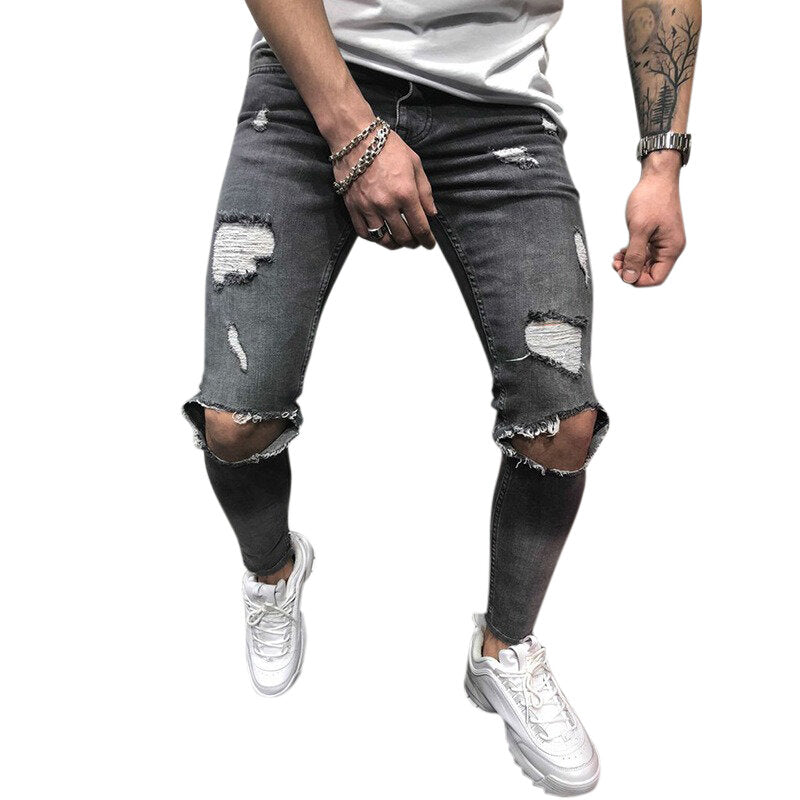 Men's Slim Fit Mid Rise Distressed Denim Jeans