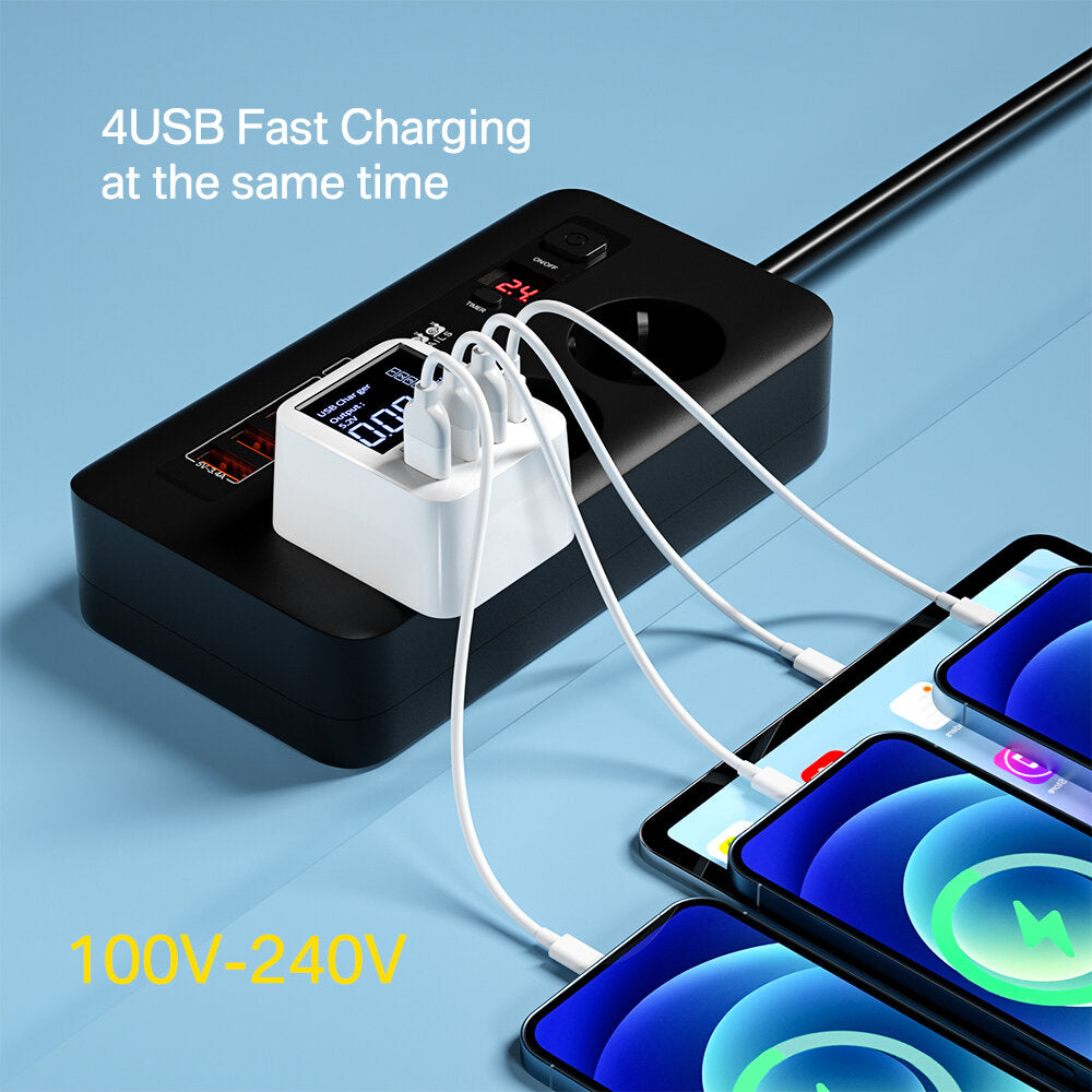 40W 4-Port USB PD Charger QC3.0 PD3.0 Fast Charging Adapter for iPhone, Samsung, Xiaomi