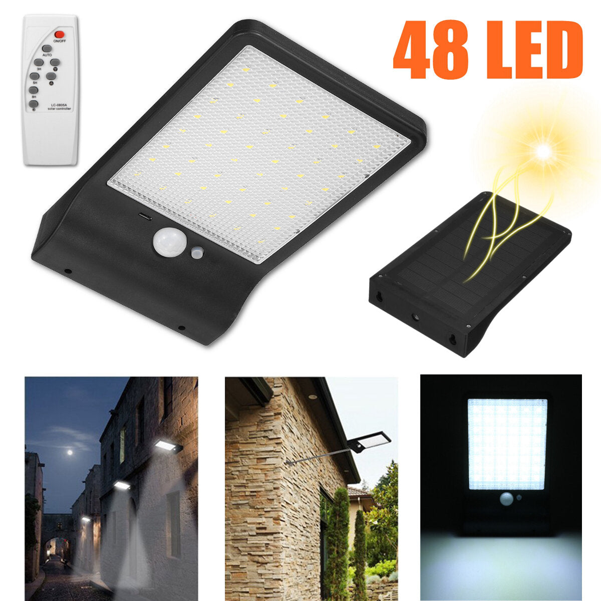 48 LED Solar Light Waterproof PIR Motion Sensor Outdoor Garden Wall Lamp With/Without Mounting Pole