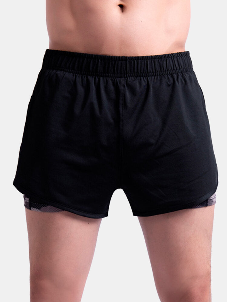 Men's Camo Patchwork Quick Dry Elastic Waist Loose Outdoor Running Sports Shorts