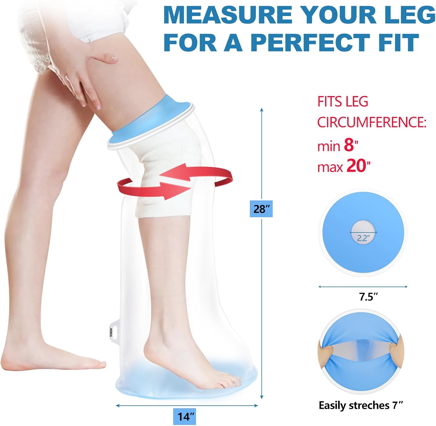 Upgraded Extra Wide Full Leg Cast Cover for Shower - Non-Slip, Reusable, Waterproof Protection