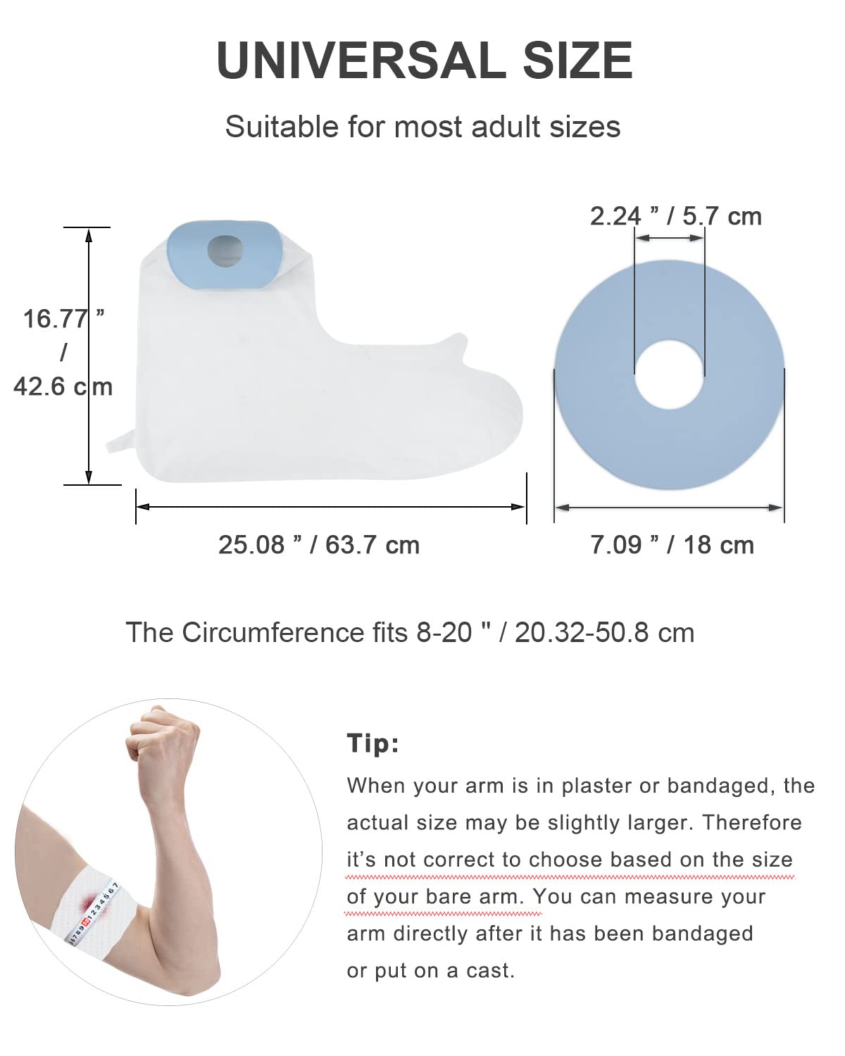 Waterproof Cast Cover for Shower Arm - Reusable, Comfortable & Soft Protector for Adults, Fits Most Sizes