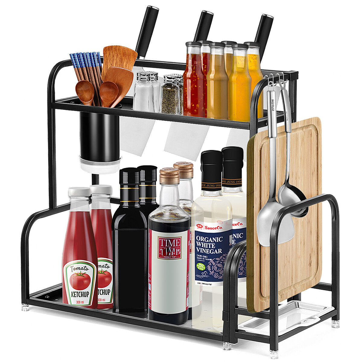 2-Tier Kitchen Countertop Spice Rack Organizer - Cabinet Shelves Holder