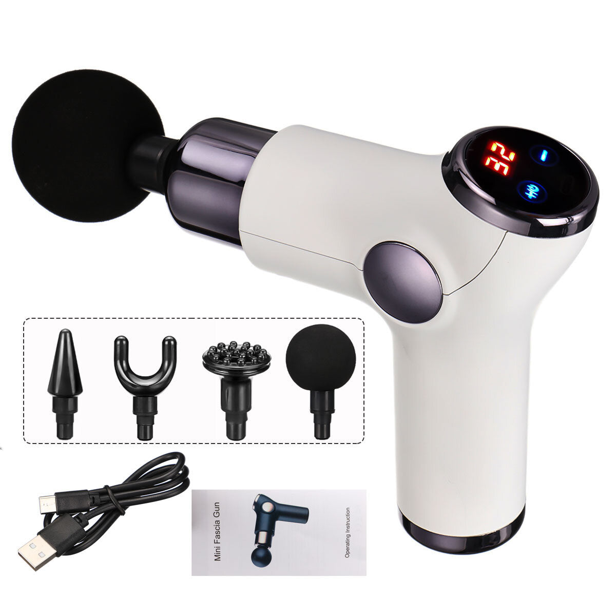 USB Electric Percussion Massage Gun - Handheld Deep Muscle Relaxation Therapy Device with 4 Heads