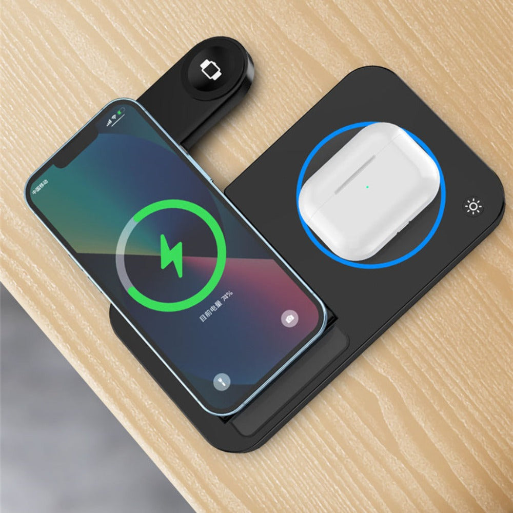 100W Foldable 4-in-1 Wireless Charger for iPhone, Apple Watch, and Samsung Galaxy