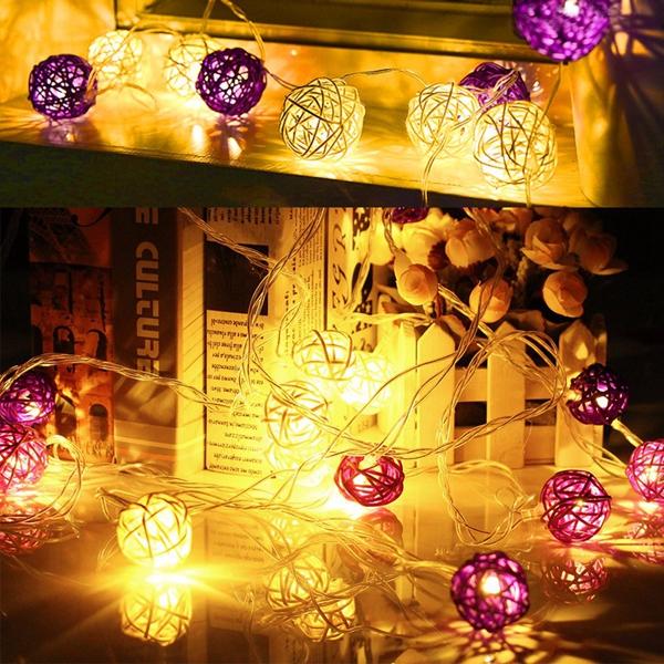 20 LED Rattan Ball String Lights for Home, Garden, Fairy Lamp, Xmas, Wedding, Party Decor