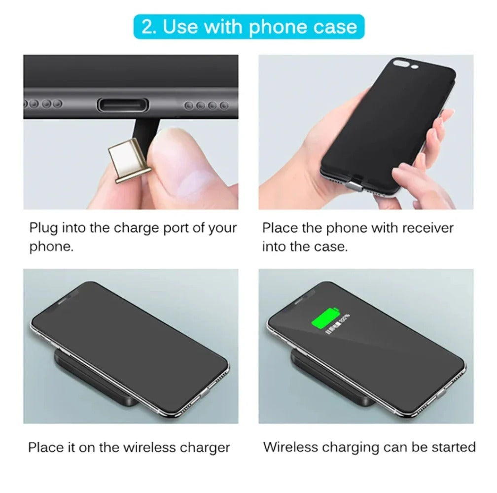 Qi Wireless Charger Receiver - Fast Charging Adapter for iPhone 5-7 & Android Phones