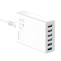 60W 6-Port USB Charger with Dual QC3.0, Desktop Charging Station, EU Plug Adapter