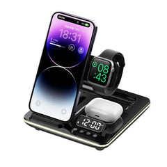 5-in-1 15W RGB Wireless Charger & Alarm Clock for iPhone, Xiaomi, Huawei, AirPods, Apple Watch