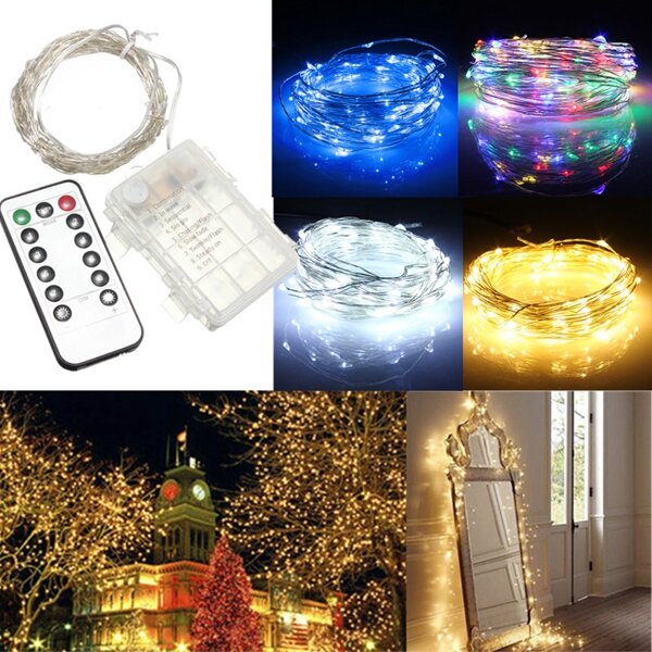 10M 100 LED Battery Operated Silver Wire Fairy Lights with Remote - Christmas Decor