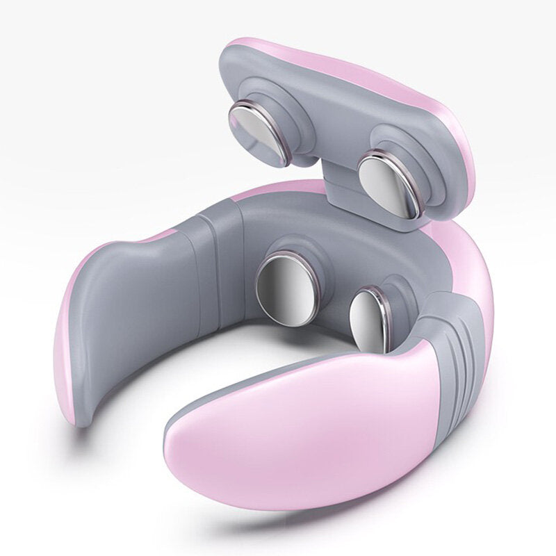 USB 650mAh TENS Pulse Neck Massager - 4 Heads, 5 Modes, Magnetic Stones for Cervical Pain Relief