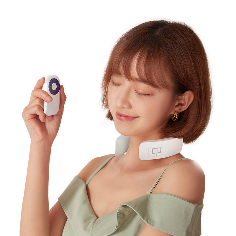 Smart Electric Neck Massager - Wireless Remote, Quick Heat, Dual Head Vibrator, Tens Pulse for Neck Pain Relief