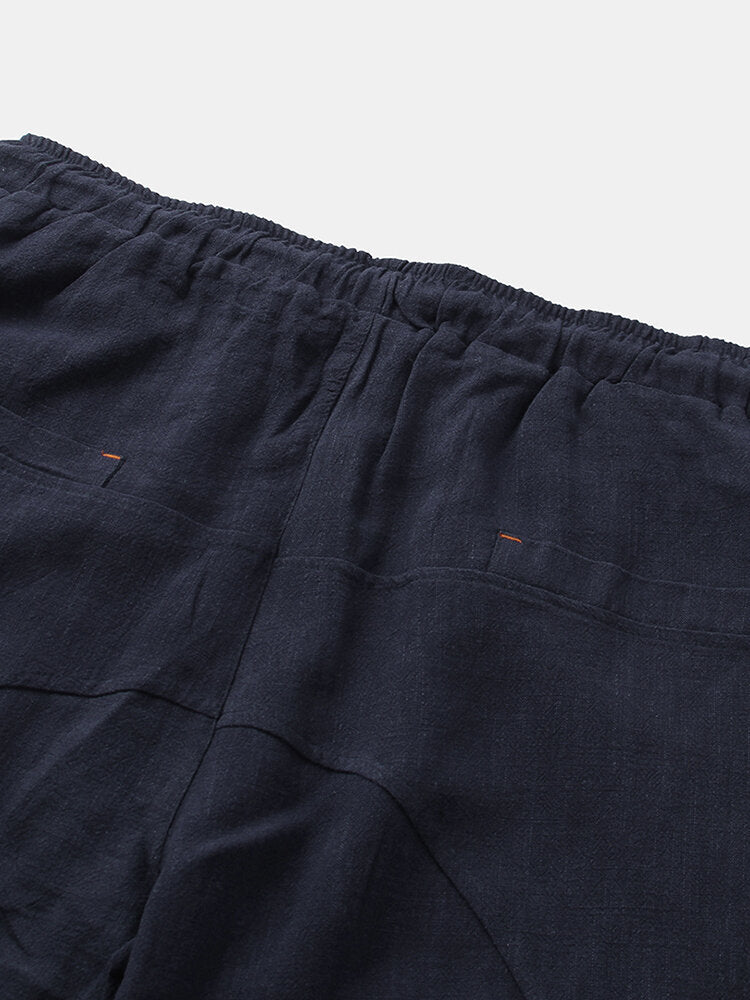 Men's Summer Linen Elastic Waist Casual Breathable Loose Shorts