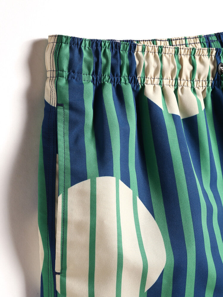 Schnelltrocknende Strandshorts mit Streifen- und Kreis-Print für Herren mit Kordelzug