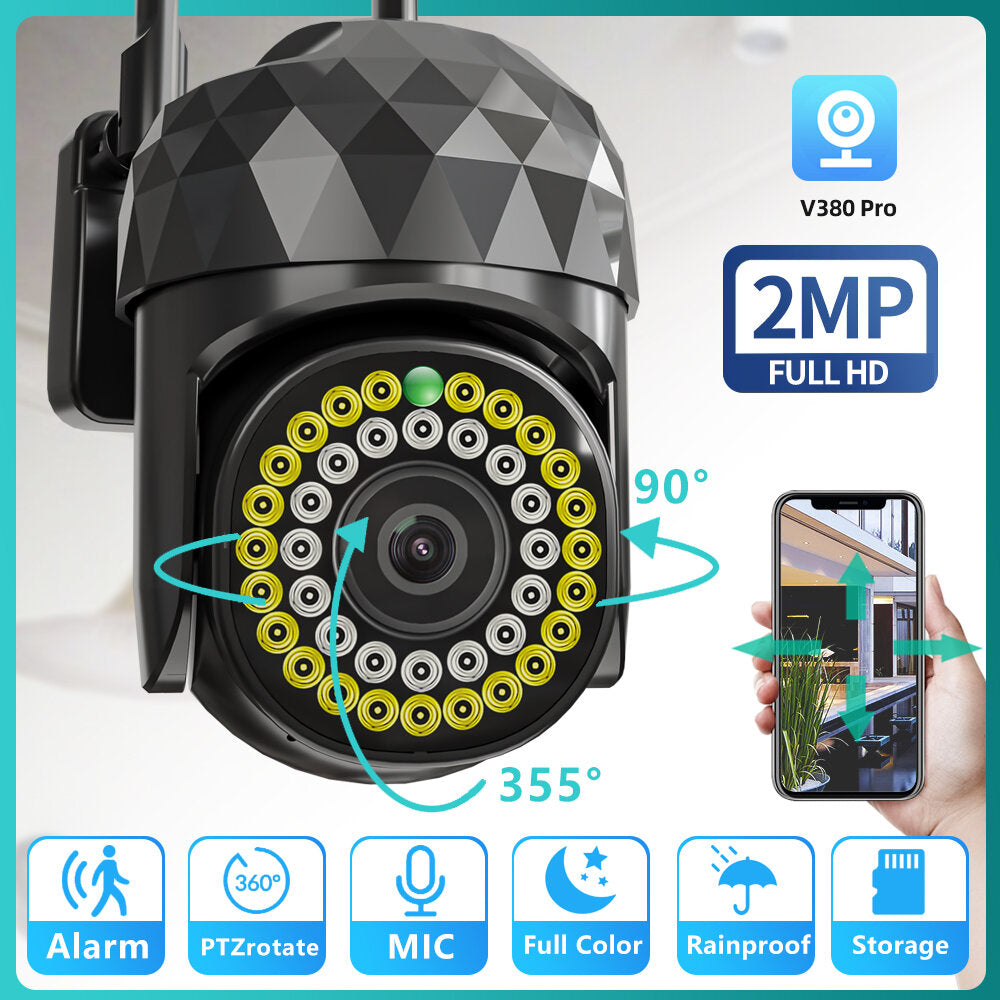 HD 2MP WiFi IP Camera, Waterproof, Infrared, Full Color Night Vision, Security Camera with 39 Lights