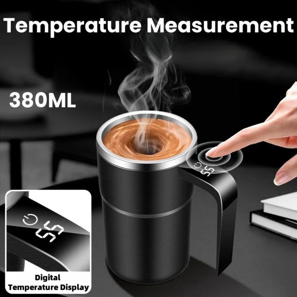 380 ml elektrischer Kaffeerührbecher – IP67 wasserdicht, BPA-frei, wiederaufladbar, automatischer Magnetrührer für Tee und Kaffee