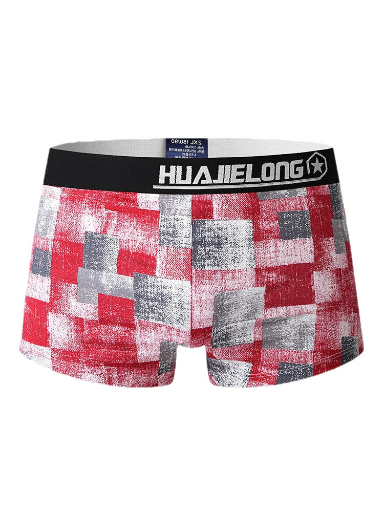 Herren-Boxershorts mit Farbblock-Print, 100 % Baumwolle, atmungsaktiv, elastisch, mittlere Taille, Arrow