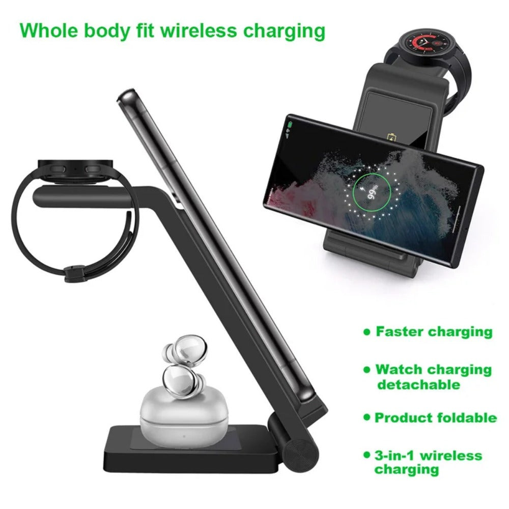 3-in-1 Wireless Charger Stand for Samsung S23 Ultra/S22/Note, Galaxy Watch, and Buds