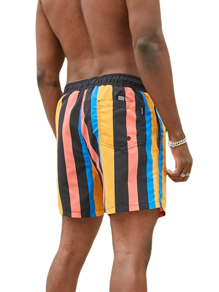 Schnelltrocknende Strandshorts für Herren mit bunten Streifen und Kordelzug