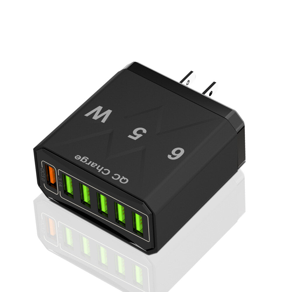 65 W 6-Port USB-Ladegerät, QC3.0-Schnellladeadapter für iPhone, Samsung, Huawei, Oppo, Redmi