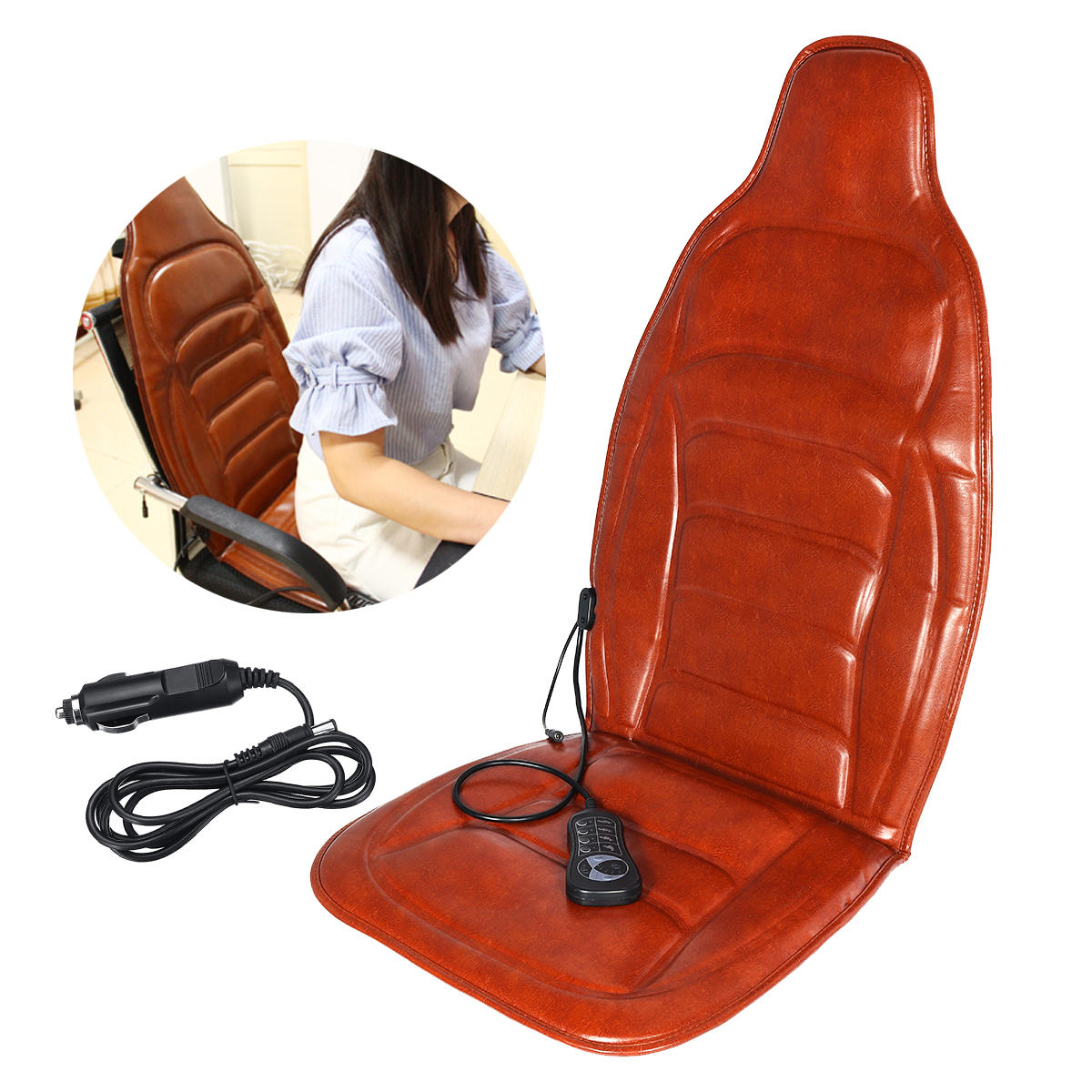 DC 12V Car & Home Heated Full Body Massage Seat Cushion - Lumbar Pain Relief, Vibration Massager, AC 110V-240V