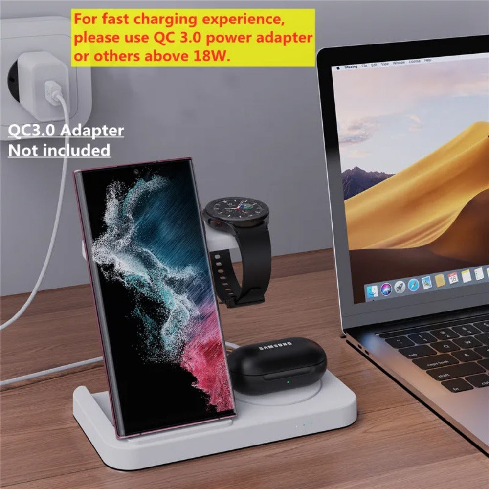 4-in-1 Wireless Charger Stand for iPhone, Samsung, Galaxy Watch - Fast Charging Dock Station