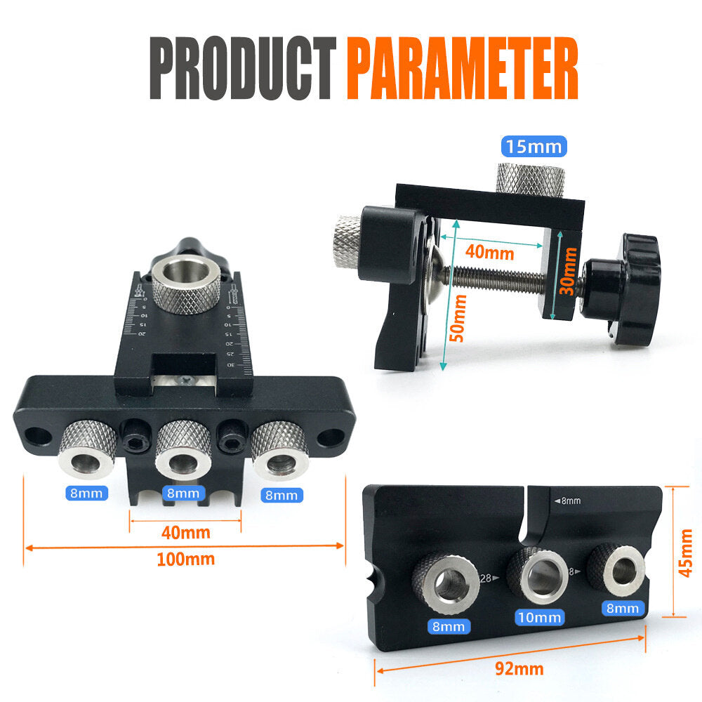 3-in-1 Precision Dowel Cam Jig Master Kit - Wood Hole Drilling Guide for DIY Woodworking